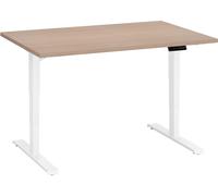 Bureau réglable en hauteur électrique chêne clair Ecla Ergo Premium 120 x 80 cm pieds blanc - - Bruneau