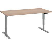 Bureau réglable en hauteur électrique chêne clair Ecla Ergo Premium 160 x 80 cm pieds aluminium - - Bruneau