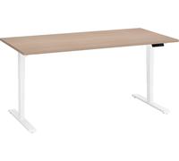 Bureau réglable en hauteur électrique chêne clair Ecla Ergo Premium 160 x 80 cm pieds blanc - - Bruneau