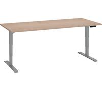 Bureau réglable en hauteur électrique chêne clair Ecla Ergo Premium 180 x 80 cm aluminium - - Bruneau