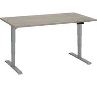 Bureau réglable en hauteur électrique chêne gris Ecla Ergo Premium 140 x 80 cm pieds aluminium - - Bruneau