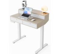 Bureau réglable en hauteur électriquement - 80 x 53 cm - Structure métallique - Plan de travail de couleur bois clair - Mobilier de bureau