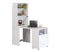 Bureau rétractable avec bibliothèque et espace de rangement intégrée coloris Blanc - Longueur 175 x Hauteur 136 x Profondeur 69,5 cm