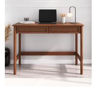 Bureau RODRIGO droit H 76 cm en bois massif coloris châtaignier avec rangement 2 tiroirs, idéal pour le télétravail