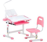 Bureau rose pour enfants avec lampe de bureau - Bureau réglable en hauteur pour enfants