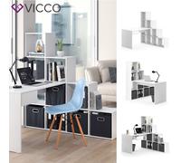 Vicco Bureau d'angle Sarah, Blanc, 139x142.4cm | avec étagère latérale intégrée et surface de travail pour ordinateur