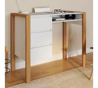 Bureau scandinave HUGO avec 3 tiroirs et niche blanc et bois