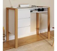 Bureau scandinave HUGO avec 3 tiroirs et niche blanc et bois