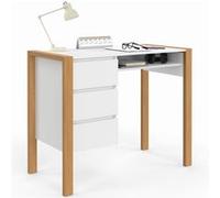 Bureau scandinave HUGO avec 3 tiroirs et niche blanc et bois Blanc G