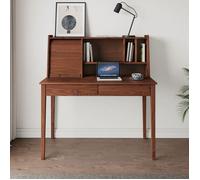Bureau Secrétaire ALISA en Bois Massif avec 2 Tiroirs, 1 Volet, 4 Niches, 114 x 122 x 54 cm, Couleur Châtaignier