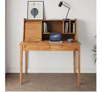 Bureau Secrétaire ALISA en Bois Massif avec 2 Tiroirs, 1 Volet, 4 Niches, 114 x 122 x 54 cm, Couleur Chêne