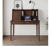 Bureau Secrétaire ALISA en Bois Massif avec 2 Tiroirs, 1 Volet, 4 Niches, 114 x 122 x 54 cm, Couleur Noyer