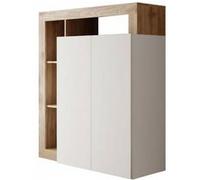 AltoBuy Bureau secrétaire 2 Portes Contemporain Blanc laqué et Aspect Bois Finition Cadiz - Arturo