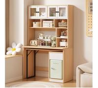 Bureau secrétaire avec rangement intégré - meuble haut - tablette pivotante - Blanc et naturel 110 x 55 x 180 cm