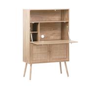 Bureau secrétaire décor bois et cannage 2 portes naturel - Boheme