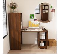 Bureau secrétaire extensible avec rangement, MDF, coloris noyer, meuble gain de place à roulettes