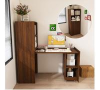 Bureau secrétaire extensible EVRYAE 55 x 136 cm, meuble de rangement à plateau coulissant, MDF, walnut