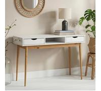 Bureau STEFANO en pin massif avec 2 tiroirs et 1 niche intégrée lasuré blanc/chêne Blanc G