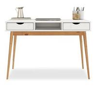 Bureau STEFANO en pin massif avec 2 tiroirs et 1 niche intégrée lasuré blanc/chêne Blanc G