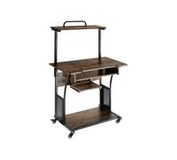 Bureau - TECTAKE - Table de bureau FIFE avec 4 roues pivotantes, tablette et tiroir, 80 x 65,5 x 130,5 cm - Bois foncé
