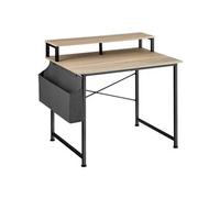 Bureau - TECTAKE - Bureau THORNTON en bois et acier avec étagère de rangement et pochette en tissu, 120 x 60 x 110 cm - Bois clair