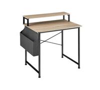 Bureau - TECTAKE - Bureau EVERETT en bois et acier avec étagère de rangement et pochette en tissu, 80 x 55 x 90 cm - Bois clair
