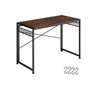 Bureau - TECTAKE - Bureau PATERSON pliable en bois et acier au style industriel avec 8 crochets, 102 x 51 x 77 cm - Bois foncé
