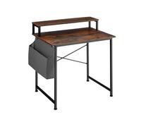Bureau - TECTAKE - Bureau EVERETT en bois et acier avec étagère de rangement et pochette en tissu, 80 x 55 x 90 cm - Bois foncé