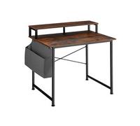 Bureau - TECTAKE - Bureau THORNTON en bois et acier avec étagère de rangement et pochette en tissu, 120 x 60 x 110 cm - Bois foncé