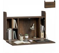HOMCOM Bureau Suspendu Bureau Mural avec Rangements 77 x 20 x 51 cm Marron | Table d'Ordinateur Murale, Tablette Rabattable