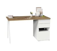 Bureau,table de travail en aggloméré finition chêne doré avec pied en métal blanc-Longueur 137.5 x Profondeur 67 x Hauteur 76 cm --