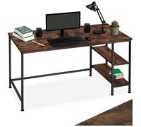 Bureau - TECTAKE - Bureau DONEGAL au style industriel avec 2 compartiments, bois et acier, 140 x 60 x 76,5 cm - Bois foncé