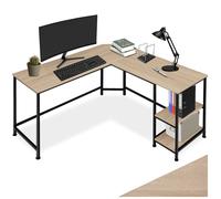 Bureau - TECTAKE - Bureau en L HAMILTON au style industriel, avec 2 compartiments, bois et acier, 138 x 138 x 75,5 cm - Bois clair
