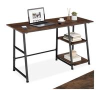 Bureau - TECTAKE - Bureau PAISLEY en bois et acier au style industriel avec 2 compartiments, 120 x 50 x 73,5 cm - Bois foncé