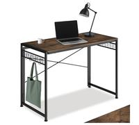 Bureau - TECTAKE - Bureau PATERSON pliable en bois et acier au style industriel avec 8 crochets, 102 x 51 x 77 cm - Bois foncé