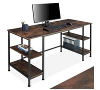 Bureau - TECTAKE - Bureau STOKE au style industriel en bois MDF et acier avec 4 étages, 137 x 55 x 75 cm - Marron foncé