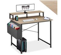 Bureau - TECTAKE - Bureau THORNTON en bois et acier avec étagère de rangement et pochette en tissu, 120 x 60 x 110 cm - Bois clair