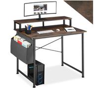 Bureau - TECTAKE - Bureau THORNTON en bois et acier avec étagère de rangement et pochette en tissu, 120 x 60 x 110 cm - Bois foncé