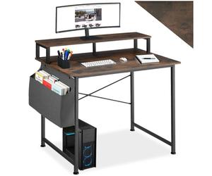 Bureau - TECTAKE - Bureau THORNTON en bois et acier avec étagère de rangement et pochette en tissu, 120 x 60 x 110 cm - Bois foncé
