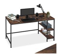 Bureau - TECTAKE - Table de bureau CANTON au style industriel en bois et acier, avec 2 étages, 120 x 60 x 75,5 cm - Marron foncé