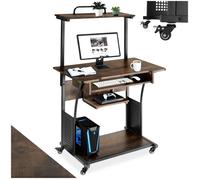 Bureau - TECTAKE - Table de bureau FIFE avec 4 roues pivotantes, tablette et tiroir, 80 x 65,5 x 130,5 cm - Bois foncé