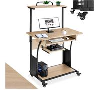 Bureau - TECTAKE - Table de bureau FIFE avec 4 roues pivotantes, tablette et tiroir, 80 x 65,5 x 130,5 cm - Bois clair