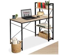 Bureau - TECTAKE - Table de bureau HERSHEY au style industriel avec 3 compartiments, bois et acier, 122 x 61 x 120 cm - Marron clair