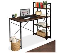 Bureau - TECTAKE - Table de bureau HERSHEY au style industriel avec 3 compartiments, bois et acier, 122 x 61 x 120 cm - Marron foncé