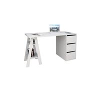 Bureau Tréteau et Caisson 3 Tiroirs Blanc 2 Niches L 135 H 75 P 60 cm - L 135 x l 60 x H 75 cm