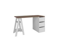 Bureau Tréteau et Caisson 3 Tiroirs Blanc et Châtaignier L 135 H 75 P 60 cm - L 135 x l 60 x H 75 cm