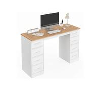 Bureau UPPAH 8 tiroirs en tissu en bois panneau de particule 120x45 cm Blanc et Bois