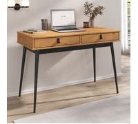 Bureau WANDA avec 2 tiroirs, en pin massif, Bureau en bois, Coloris chêne et noir