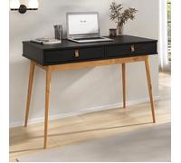 Bureau WANDA avec 2 tiroirs, en pin massif, Bureau en bois, Coloris noir et chêne