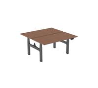 Double bureau motorisé assis-debout 120x75cm Plateaux noyer/Pied noir